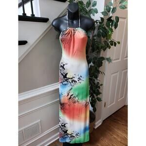 Good Time Long Maxi Dress Women's L Multicolor Halter Neck Sleeveless Pullover